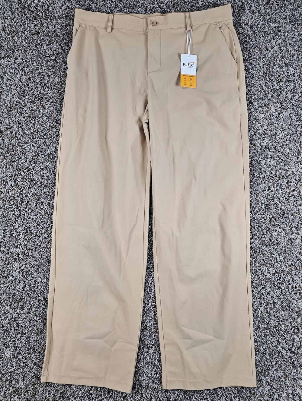 Hisdern Mens Sz 34x30 Flat Front Athletic Material Dress Pants Light Beige NEW